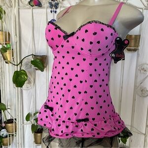 Pink Heart Print Babydoll